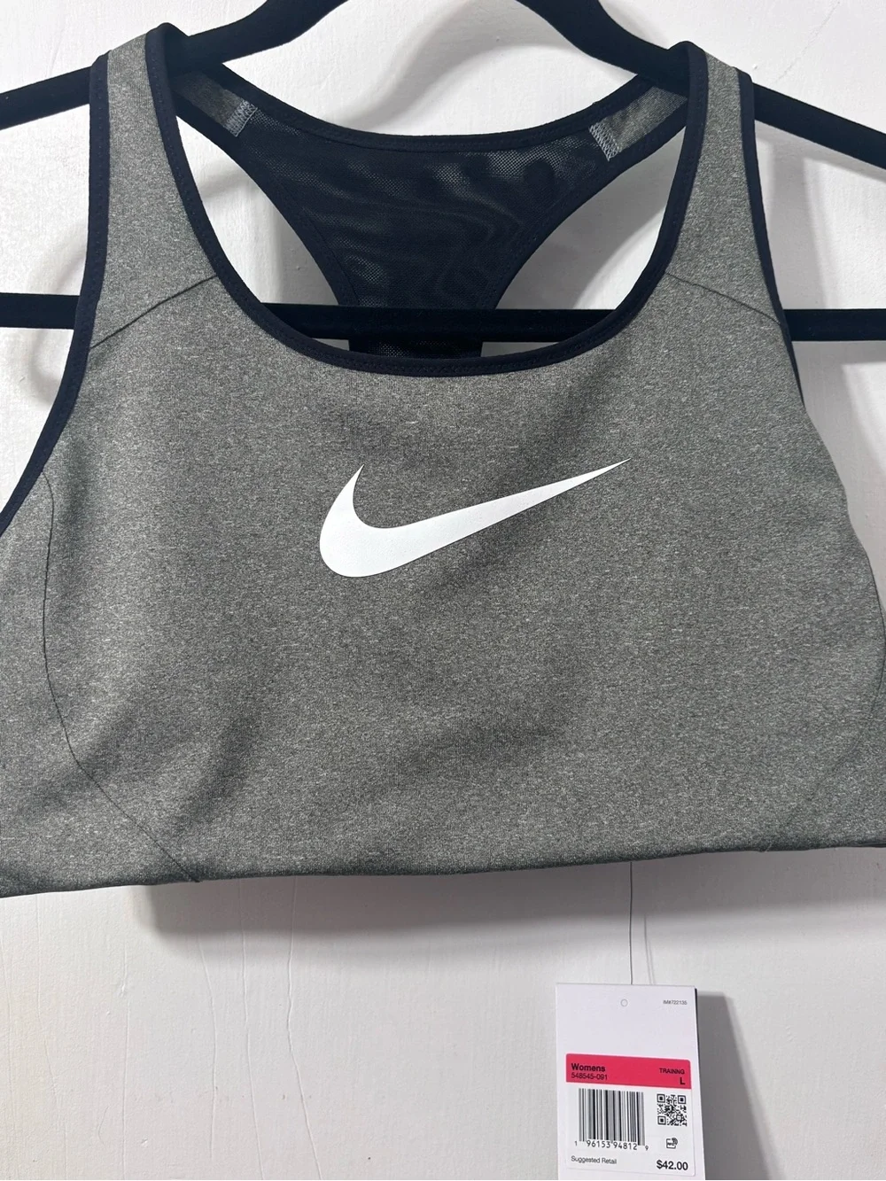 Nike Gray Racerback Sports Bra with White Swoosh